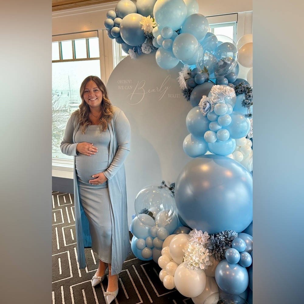 Light Blue Maxi Maternity Dress with Long Cardigan